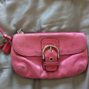 Vintage Coach Y2K Pink Signature Soho Buckle Wristlet